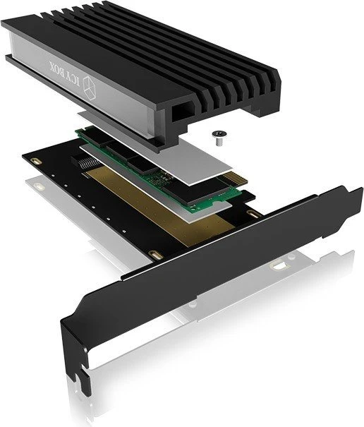 kartë adapter PCIe për SSD M.2 NVMe ICYBOX IB-PCI214M2-HSL PCIe 4.0 x4 me heatsink, e zezë