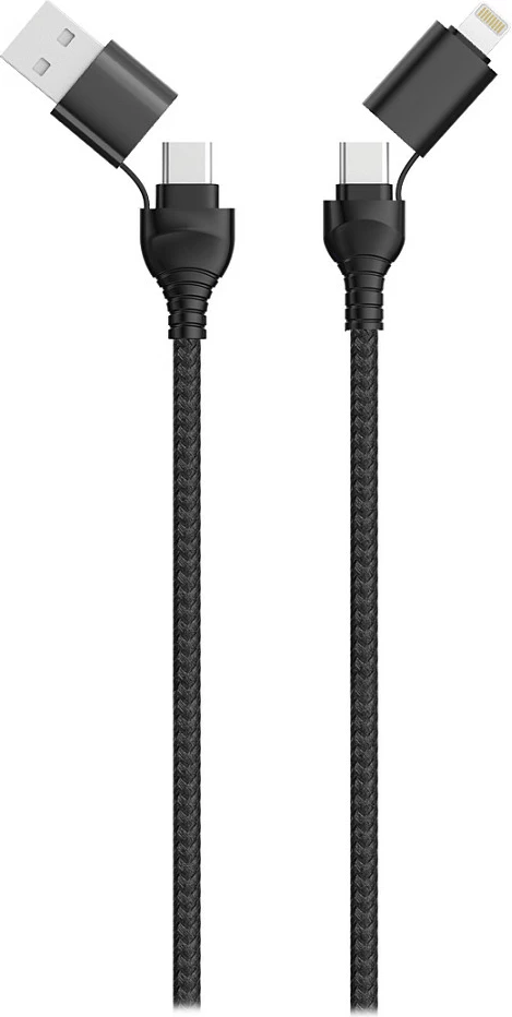 Kabllo karikimi 2GO 797369, 1.2 m, USB-A/USB-C në USB-C/Lightning, e zezë