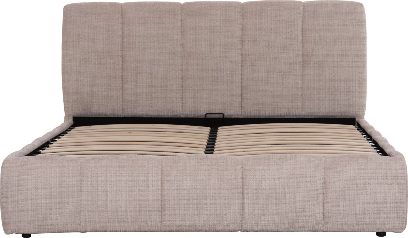 Krevat dopio me hapësirë magazinimi ENYA FH763.03, pëlhurë bezhë e çelët, për dyshek 160x200cm