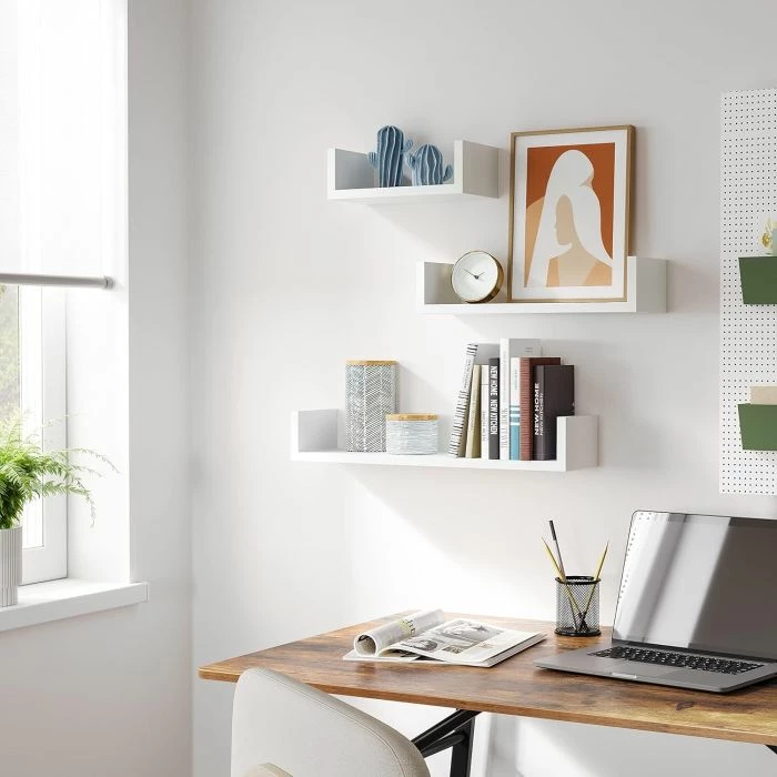 Set raftesh murale lundruese SONGMICS LWS40WT 40/35/30 cm, 3 copë, të bardha me shkëlqim