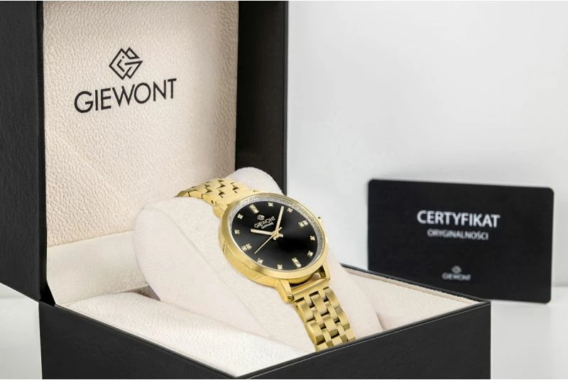 Orë dore për femra Giewont GW7370-B4, e zezë dhe e artë