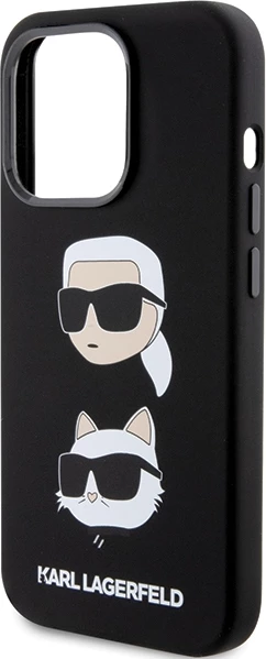 Mbështjellës Karl Lagerfeld Silicone Karl&Choupette Head për iPhone 15 Pro Max, i zi