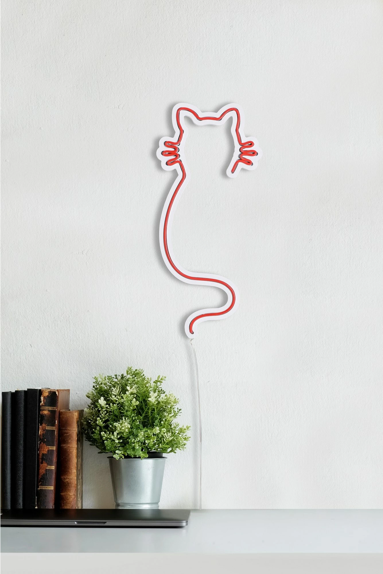 Dritë murale dekorative LED, formë mace, plastike, ngjyrë e kuqe