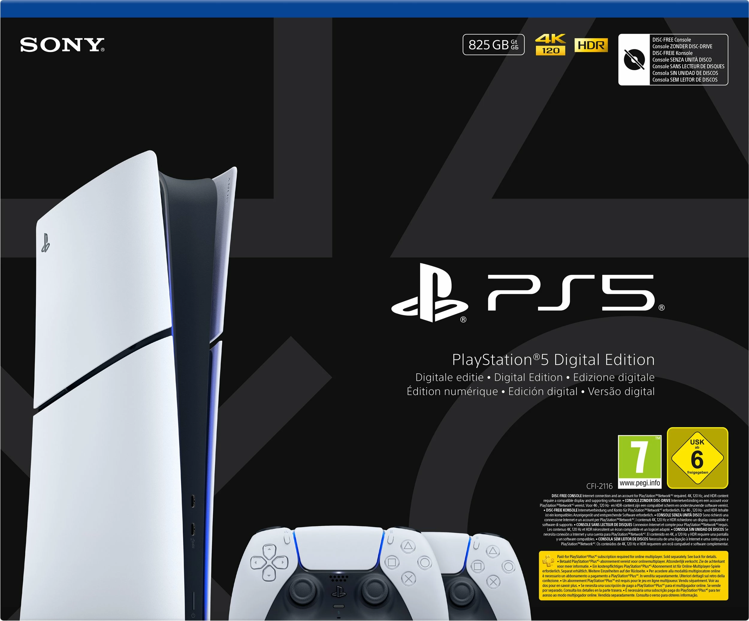 Konsolë Sony PlayStation 5 Slim Digital E-Chassis 825GB, me 2 kontrollera, e bardhë