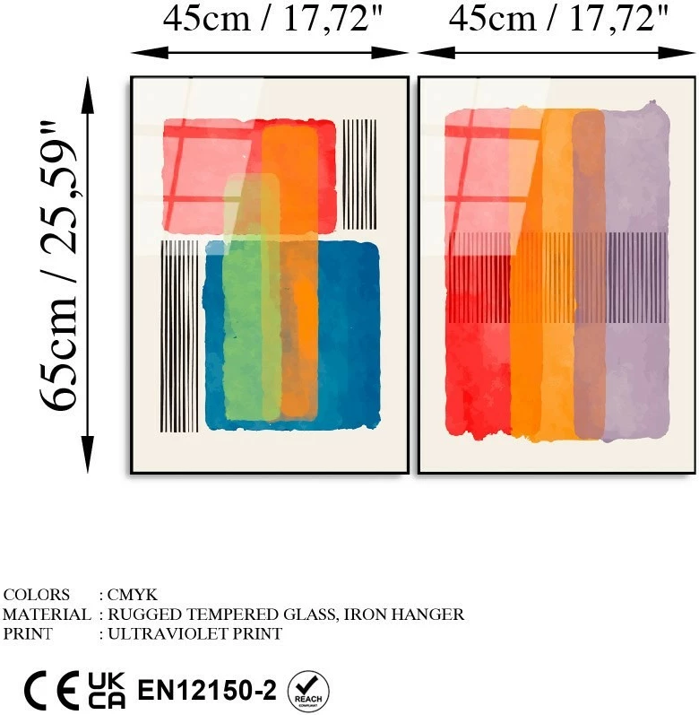 Pikturë dekorative prej xhami të temperuar (2 copë), Wallity, UV-948, 45x65cm