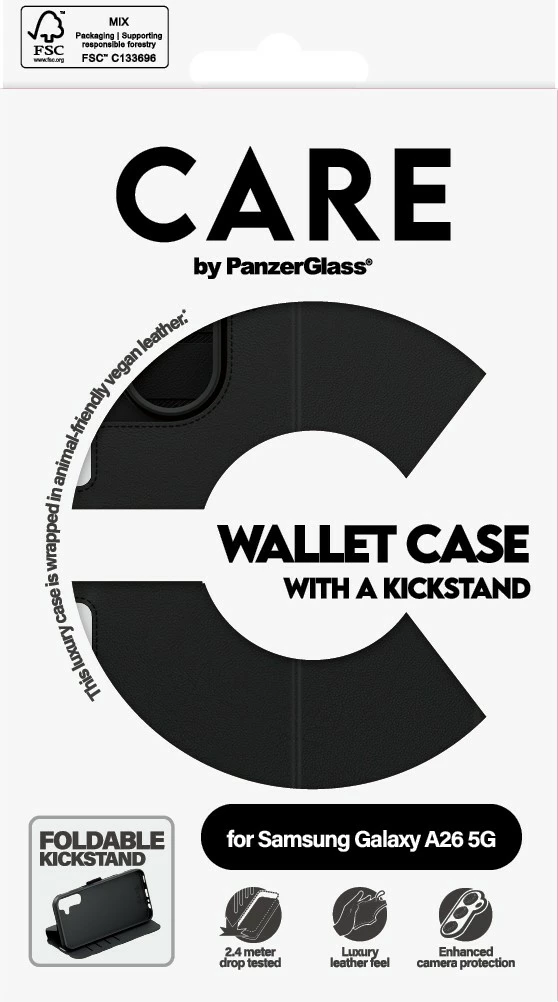 Mbështjellës PanzerGlass CARE Feature Wallet Case për Samsung Galaxy A26 5G, i zi
