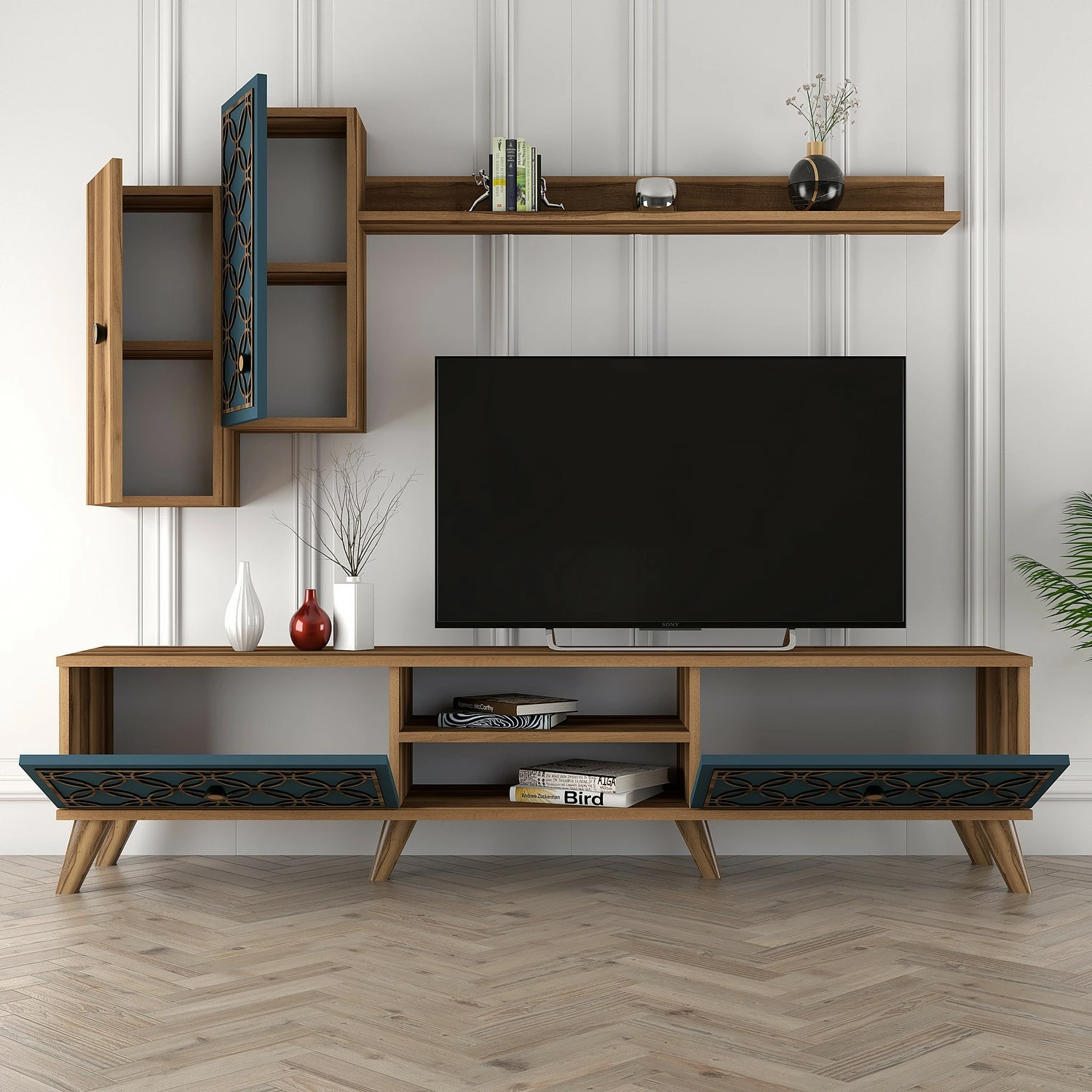 Komodë TV Hanah Home, Class S, ngjyrë arre dhe kalcedoni