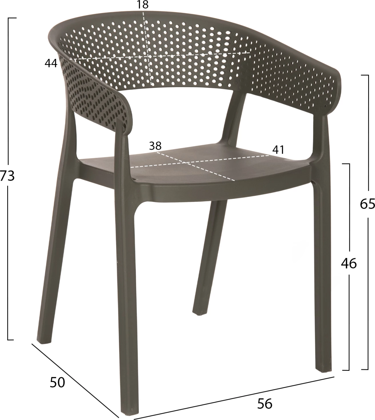 Karrige polipropileni e perforuar FH5941.07 ngjyrë ulliri e errët 53,5x50,5x73Hcm
