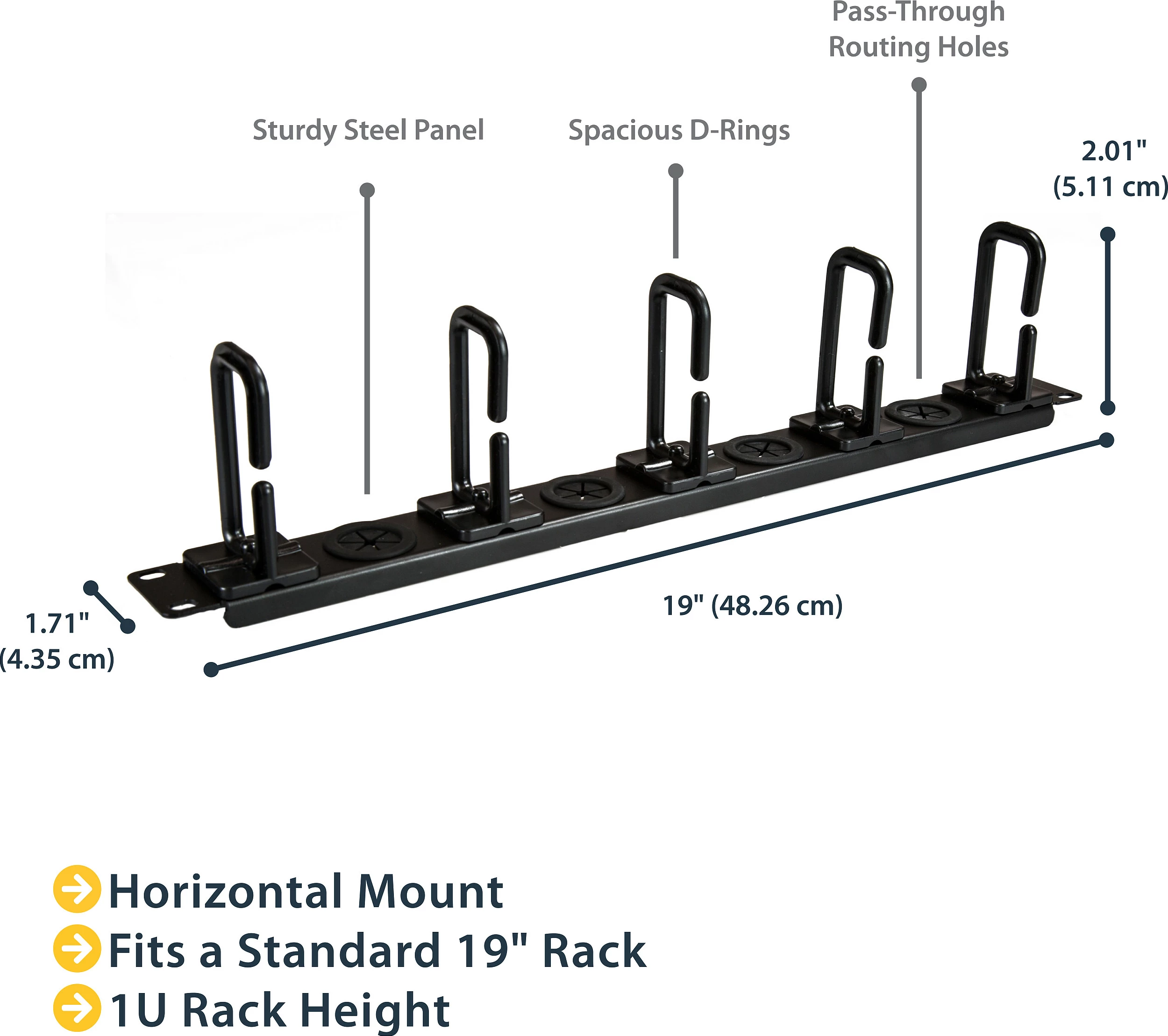 Panel menaxhimi kabllosh për rack serveri StarTech 1U, horizontal, D-Ring, i zi