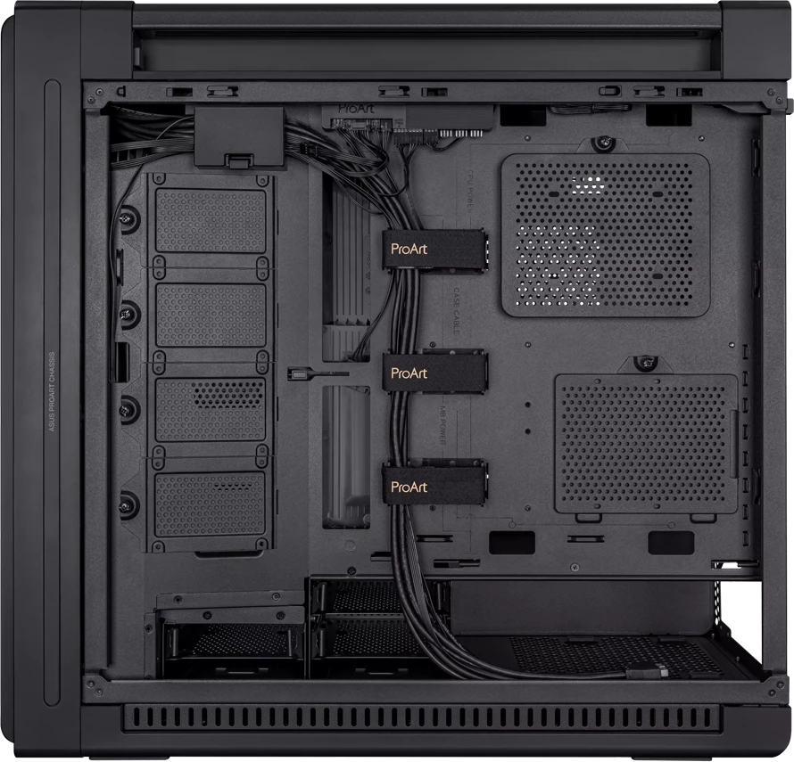 Kasë ASUS ProArt PA602, E-ATX/Midi Tower, xham i kalitur, radiator 420 mm, 2x200 mm + 1x140 mm ftohës, USB-C 20Gbps, e zezë
