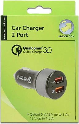 Karikues veture Navilock, adaptor 2x USB-A, Qualcomm Quick Charge 3.0, i zi