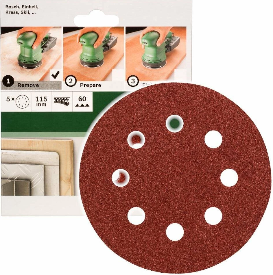 Disk zmerile Bosch 115mm P60, 8 vrima, 5 copë