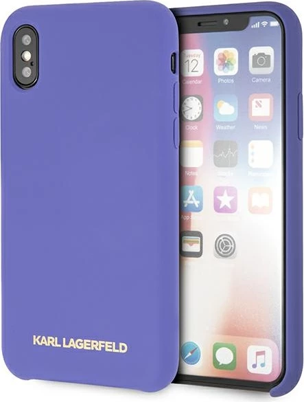 Mbështjellës Karl Lagerfeld për iPhone X/Xs, silikon, vjollcë