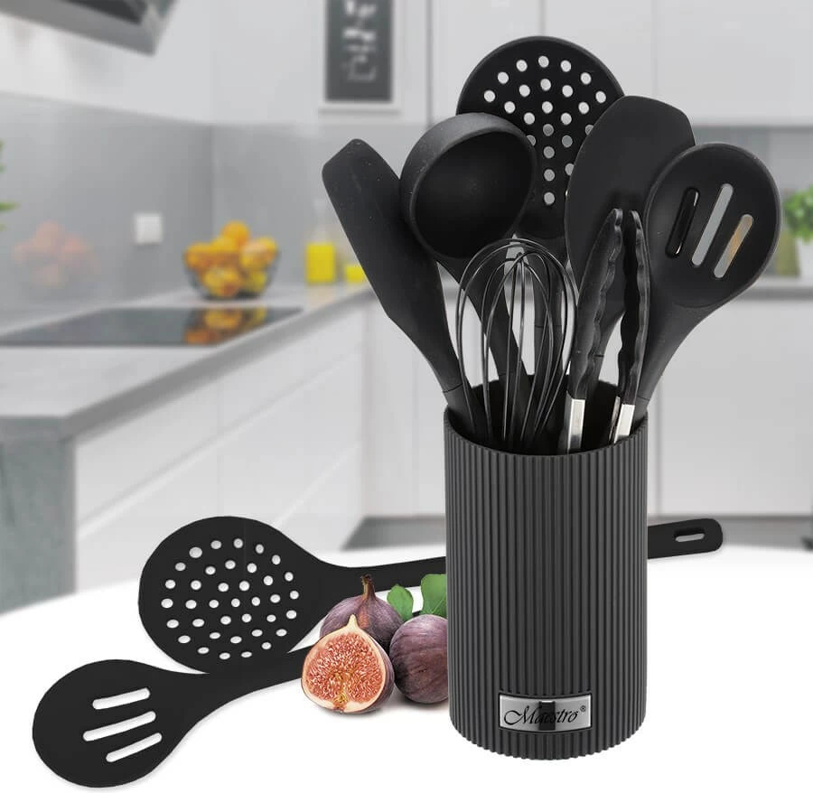 Set veglash kuzhine Maestro MR-1542-BLACK, 8 pjesë, Silikon, Zi
