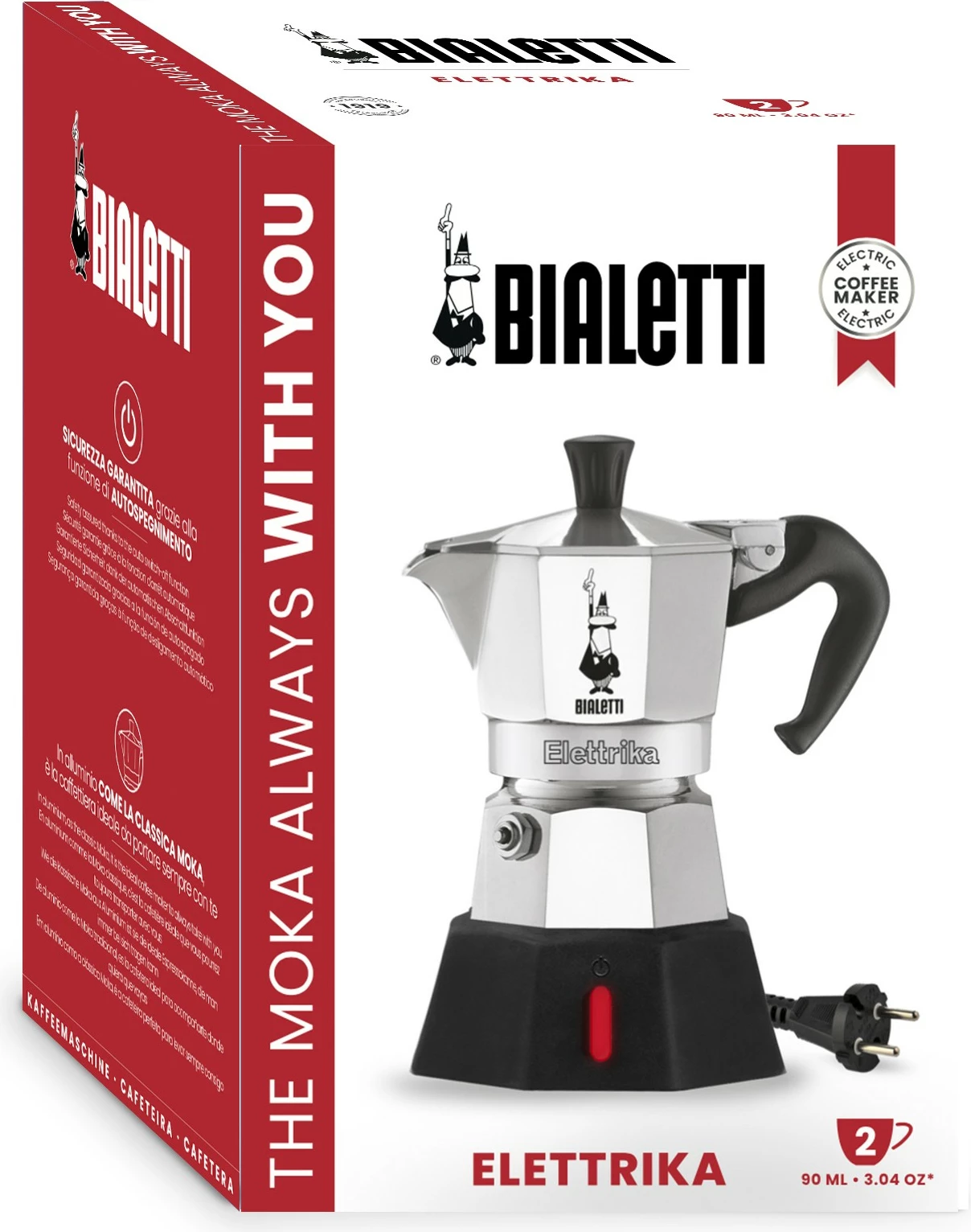 Moka elektrike Bialetti Mokka-Elettrika, 2 filxhanë, alumini, e zezë