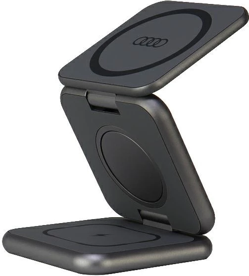 Karikues magnetik 3-në-1 Audi, palosshëm, USB-C, 15W, metalik, gri