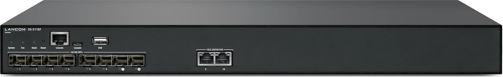 Switch LANCOM XS-5110F, Managed L2/L3, 8x SFP+ 10G, 2x RJ45 Multi-Gig, Rack 1U, i zi