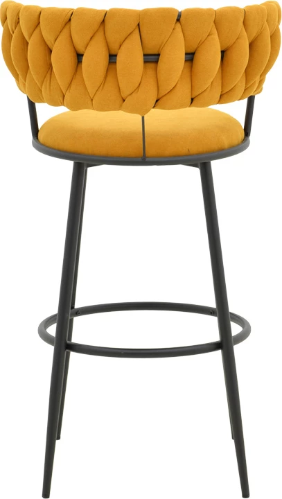 Karrige për bar Alkia, set prej 2 copë, material stof i verdhë, këmbë metalike të zeza, 50x56x95cm