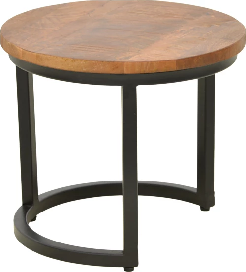 Set tavolinash kafeje Frina, dru mango, ngjyrë arre, këmbë metalike të zeza, 3 copë