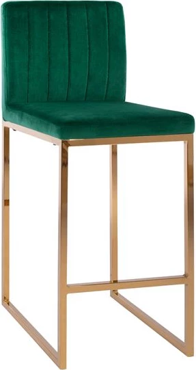 Karrige për bar Piper, kadife, ngjyrë selvi dhe kornizë metalike e artë, FH8525.03, 40x49x96 cm, set prej 2 copë