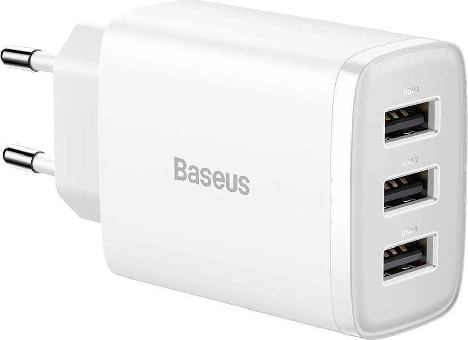 Karikues muri Baseus CCXJ020102 3x USB-A 17W 3.4A, i bardhë, 1 copë