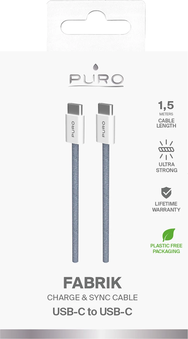Kabllo USB-C në USB-C Puro Fabrik 1.5m, 60W, Blu
