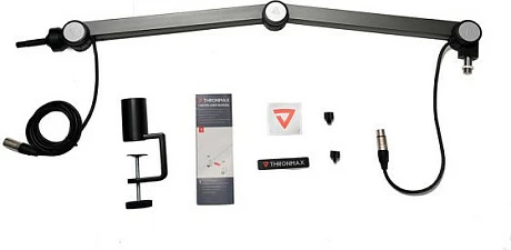 Mikrofon Thronmax Caster, XLR, me krah/stand tavoline me kapëse, i zi