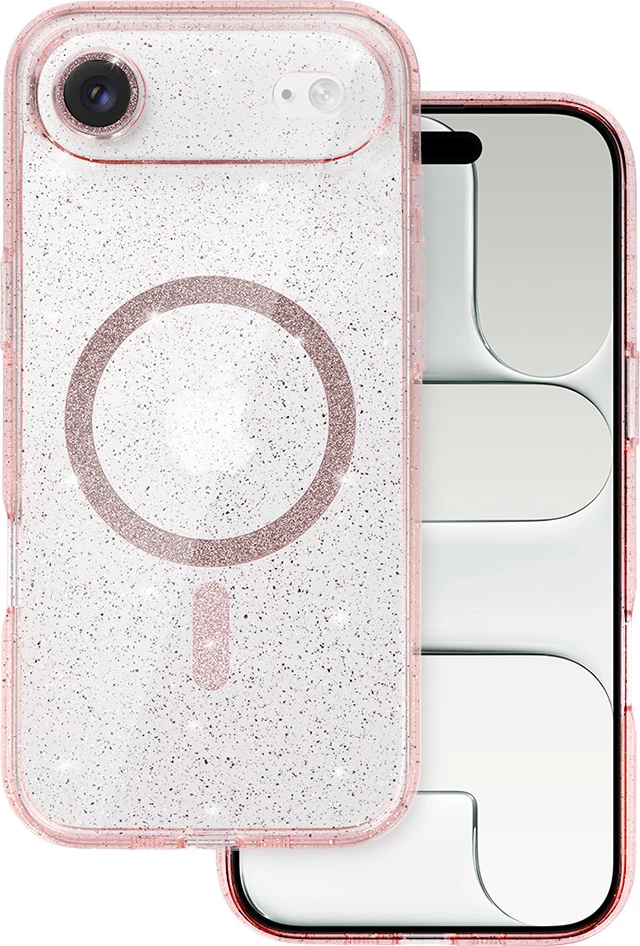 Mbështjellës ONASI MagSafe për iPhone 17 Air, silikon, transparent rozë me glitter