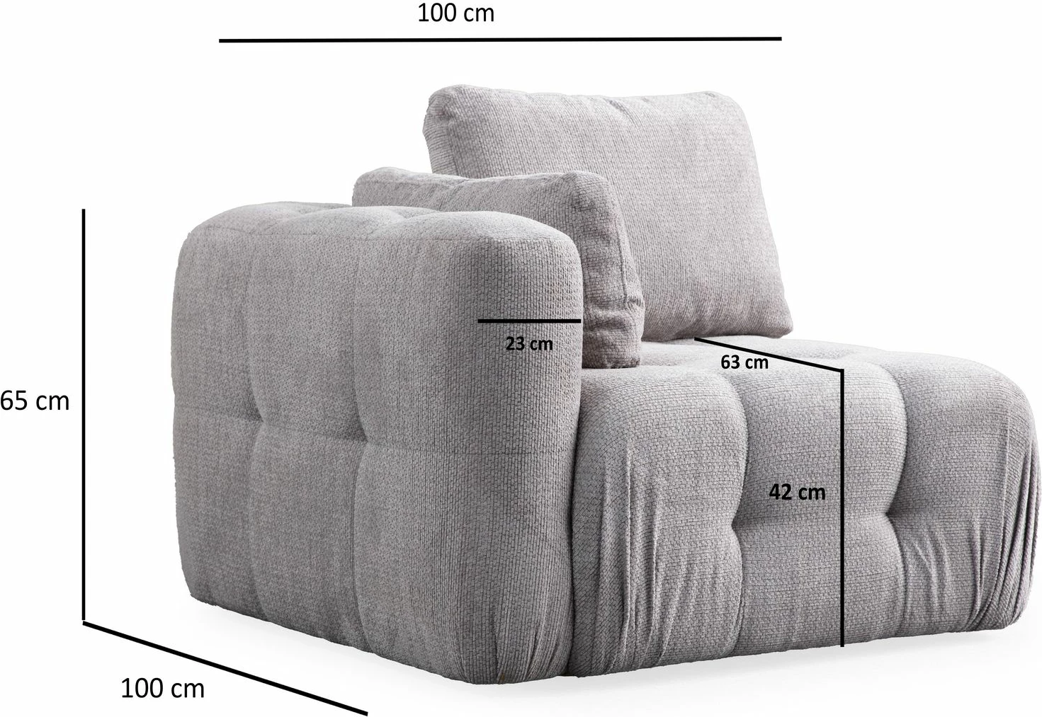 Këndare Amaris, 3 vende me pouffe, ngjyrë gri e çelët