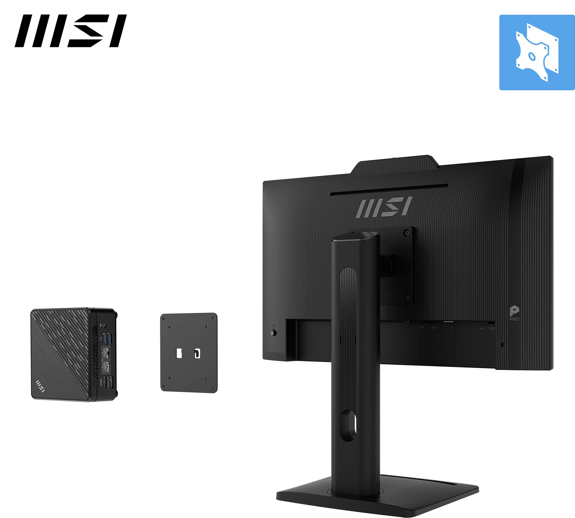 Monitor MSI PRO MP242PMGDE 24", IPS, FHD, 120Hz, 1ms, me kamerë, USB hub, i zi