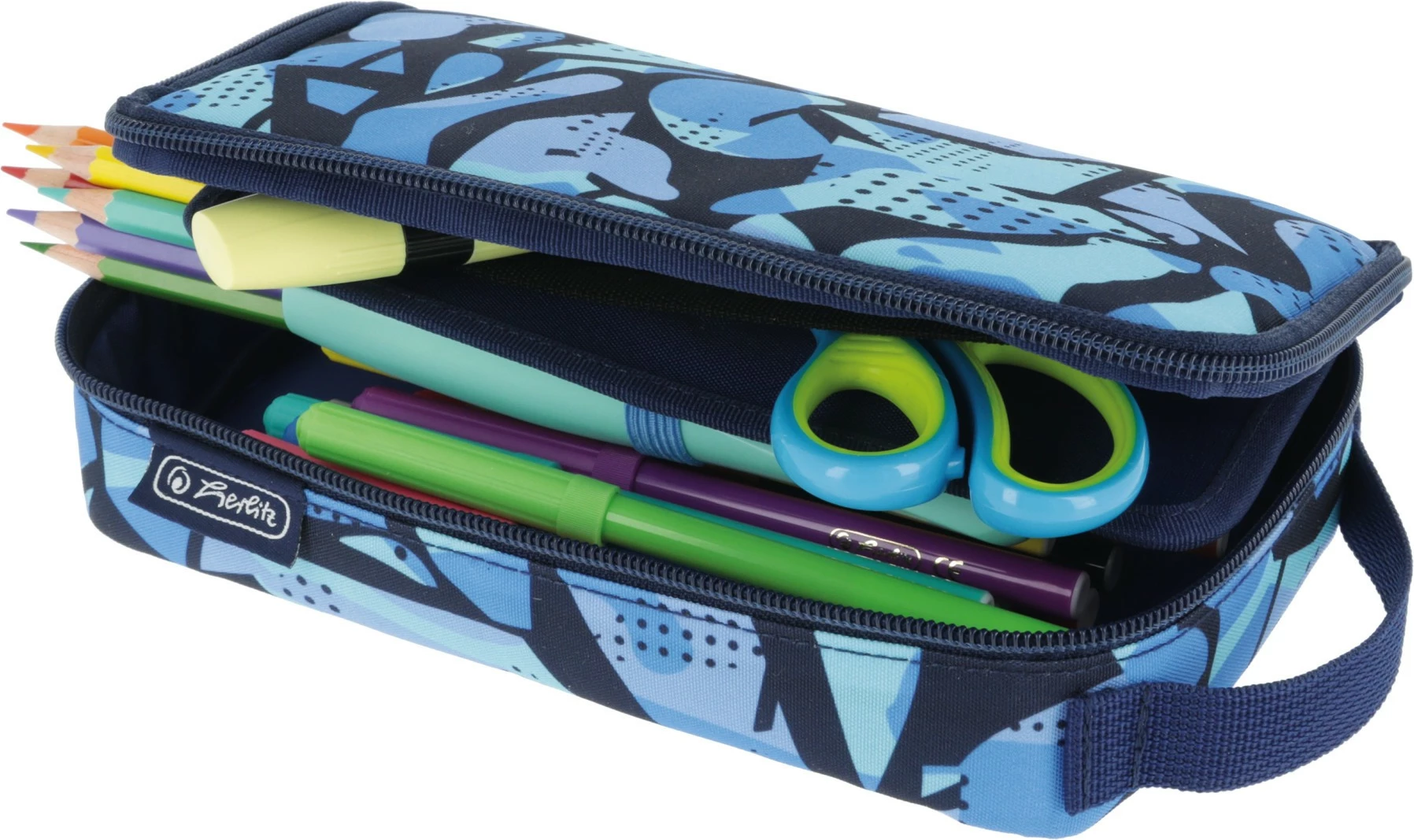 Mbështjellës lapsash herlitz Faulenzer 2 Go CamoBlue, poliester, blu