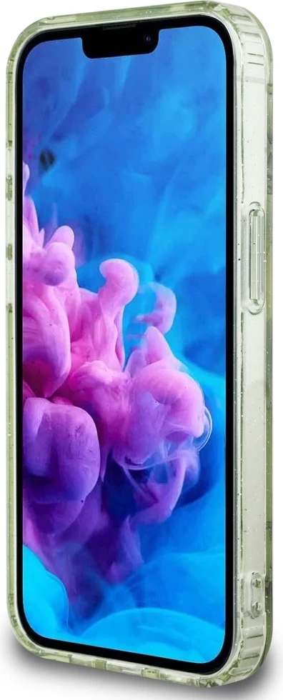 Mbështjellës Guess IML Metal Glitter Flowers Triangle MagSafe për iPhone 16e, Gjelbër