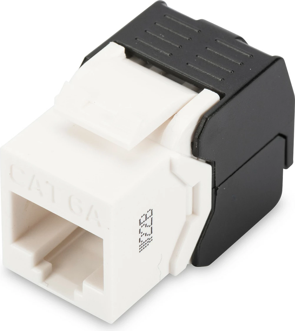 Modul Keystone Digitus DN-93606 CAT 6A, pa mburojë, 10GbE, PoE/PoE+/4PPoE, zi/bardhë