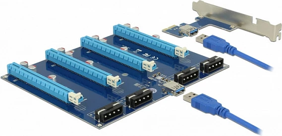 Kartë riser PCIe DeLOCK 41427, 4x PCIe, USB 3.2 Gen 1, e zezë/blu