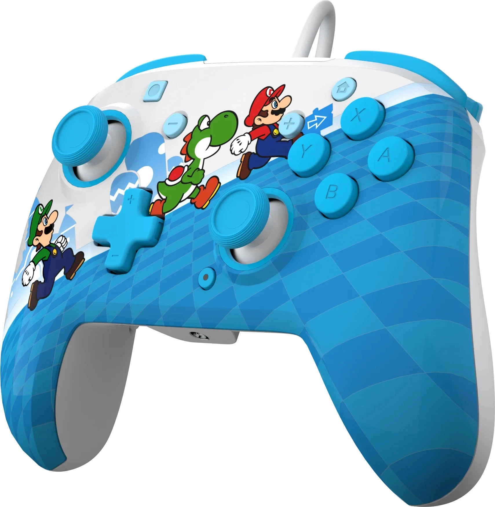 Kontroller i kablluar PDP Rematch Mario Escape për Nintendo Switch/Switch 2, audio 3.5mm, butona të programueshëm, blu/bardhë