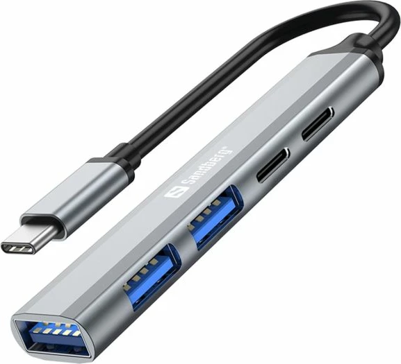 Hub USB-C SANDBERG SAVER 336-50, 3x USB-A + 2x USB-C, PD 65W, argjendtë
