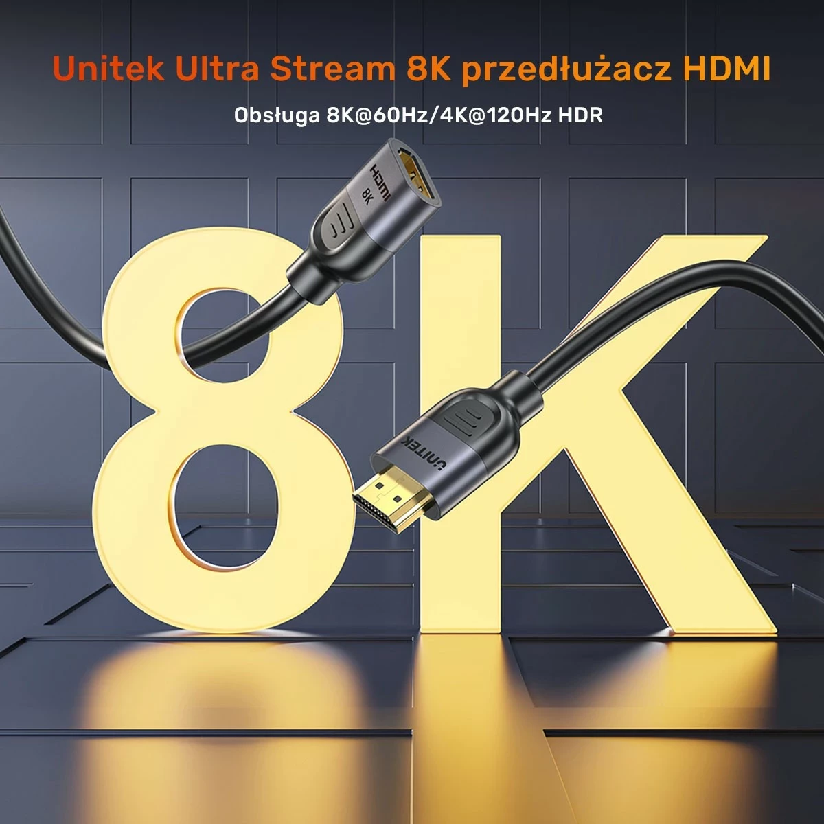 Kabllo zgjatëse HDMI Unitek, 2.1, 8K, 2m, argjendtë-zi