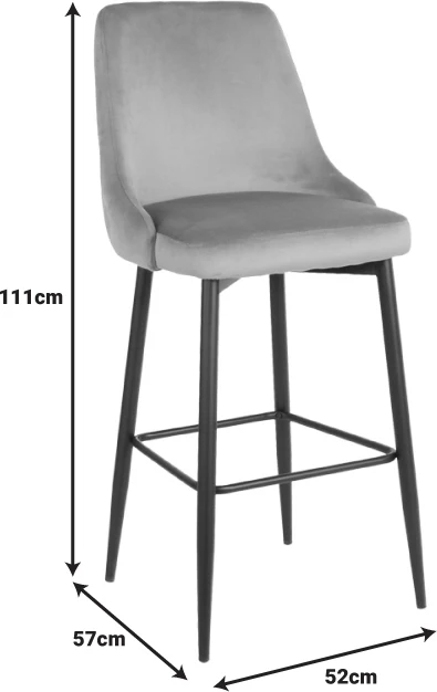 Karrige për bar Zedna, kadife bezhë, këmbë metalike të zeza, 52x57x111cm