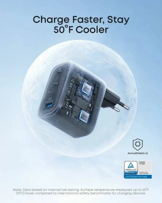 Karikues ANKER Nano A121AL11 70W 3-portësh me kabllo USB-C 1.5m, i zi