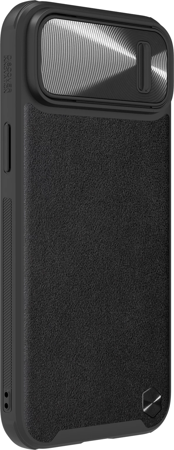 Mbështjellës Nillkin CamShield Leather S për iPhone 14 Plus, me kapak kamere, e zezë