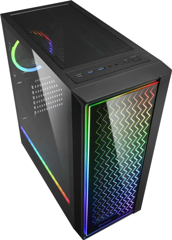Kasë Sharkoon RGB LIT 200, Midi Tower, ATX, micro ATX, Mini-ITX, e zezë, RGB