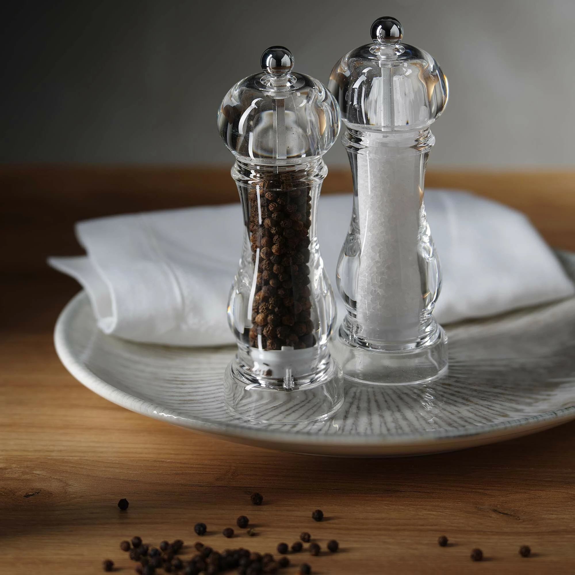 Set mulli për kripë dhe piper Fine Dine Claro 150 mm, 50 ml, akrilik, transparent, 2 copë