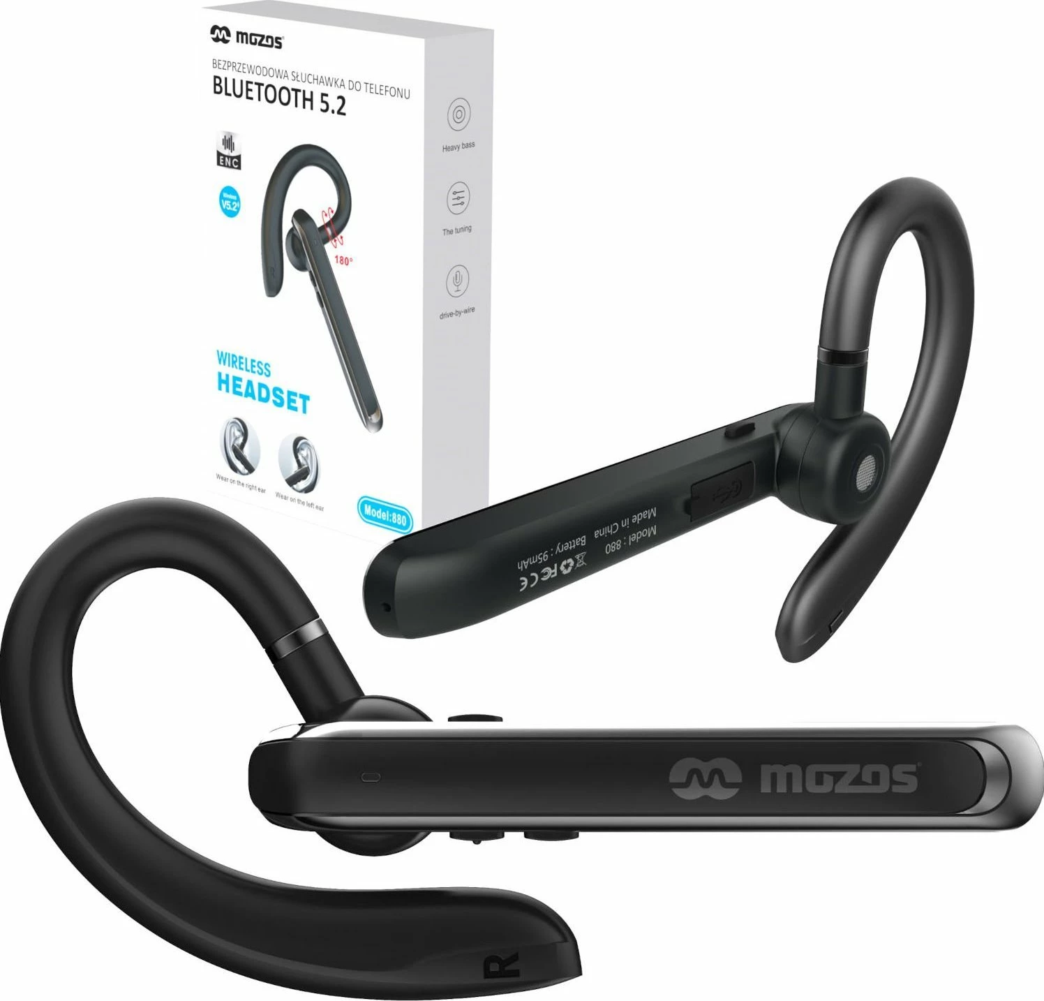 Kufje Mozos 880 Bluetooth 5.2, mikrofon, ENC/ANC, 10h, USB-C, zeza, 1 copë