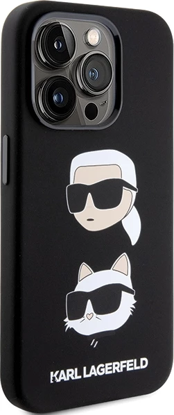 Mbështjellës Karl Lagerfeld Silicone Karl&Choupette Head për iPhone 15 Pro Max, i zi
