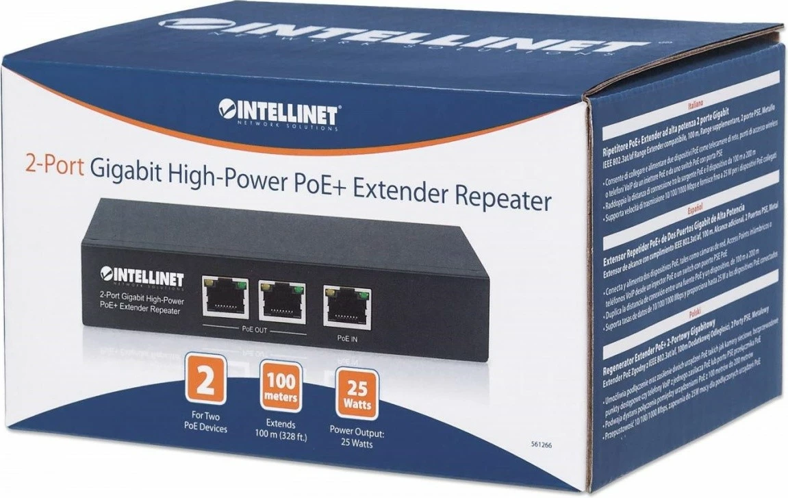 Zgjatues PoE Intellinet 2-port Gigabit 802.3at/af, i zi