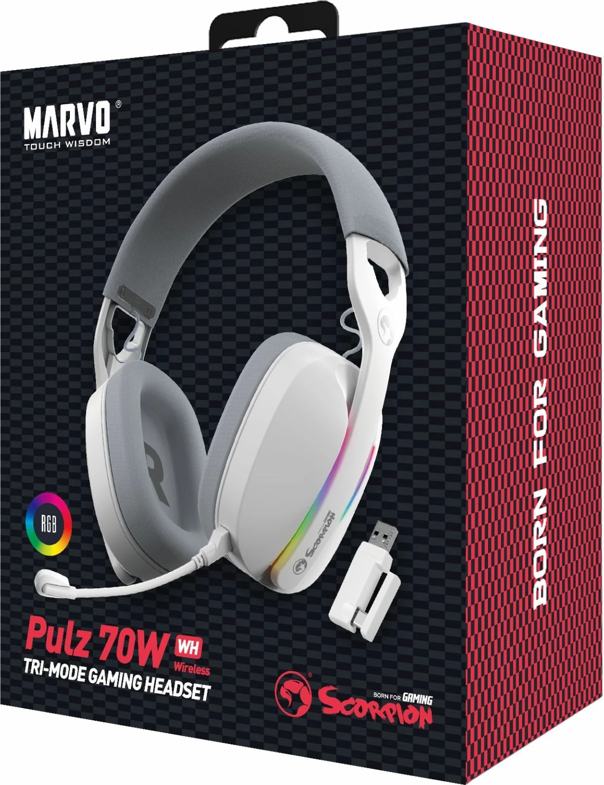 Kufje Marvo HG9086W Wireless Gaming RGB, 2.4G/BT5.3/Me kabllo, E bardhë