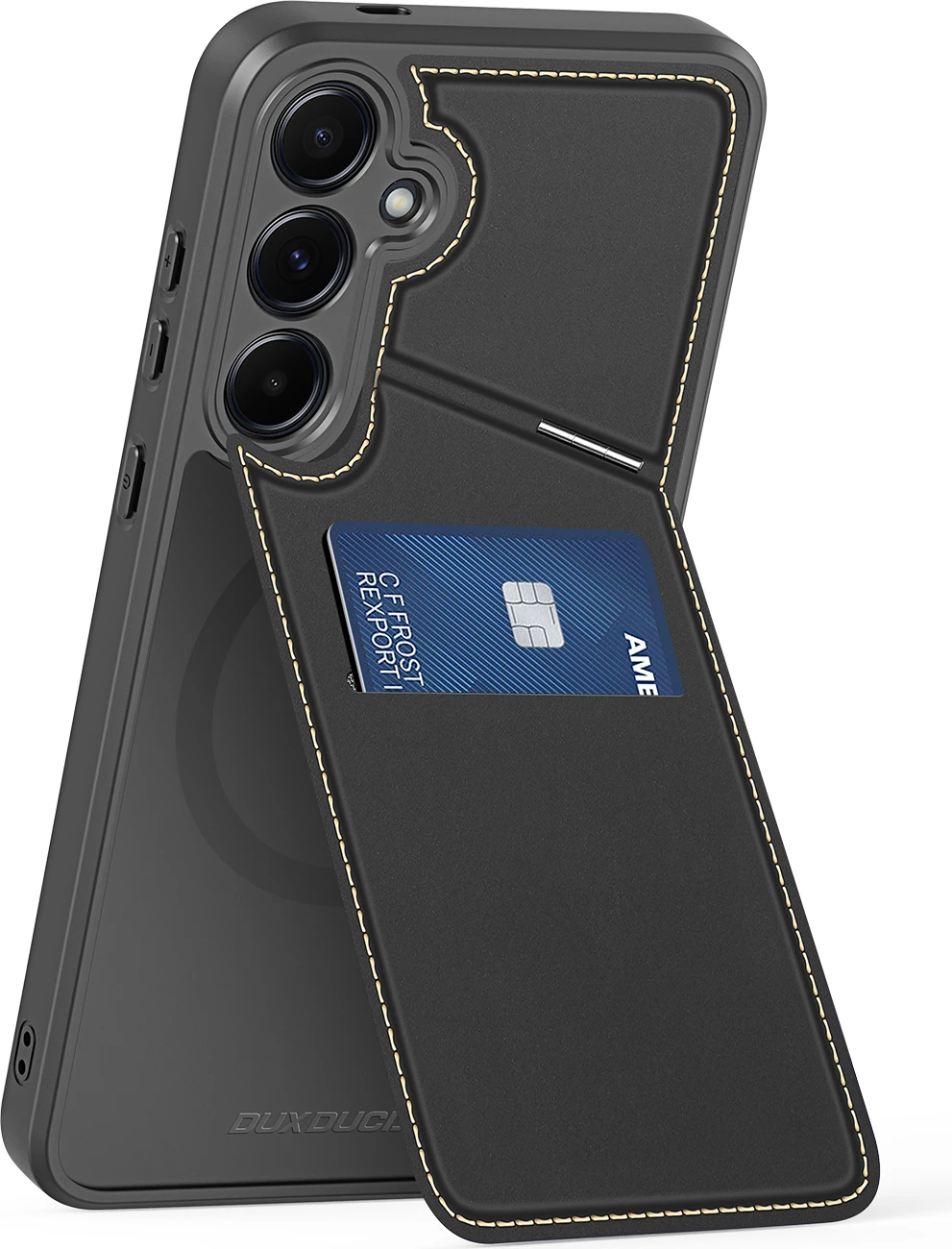 Mbështjellës Dux Ducis Rafi II për Samsung Galaxy S25, me stand, portofol, MagSafe, e zezë