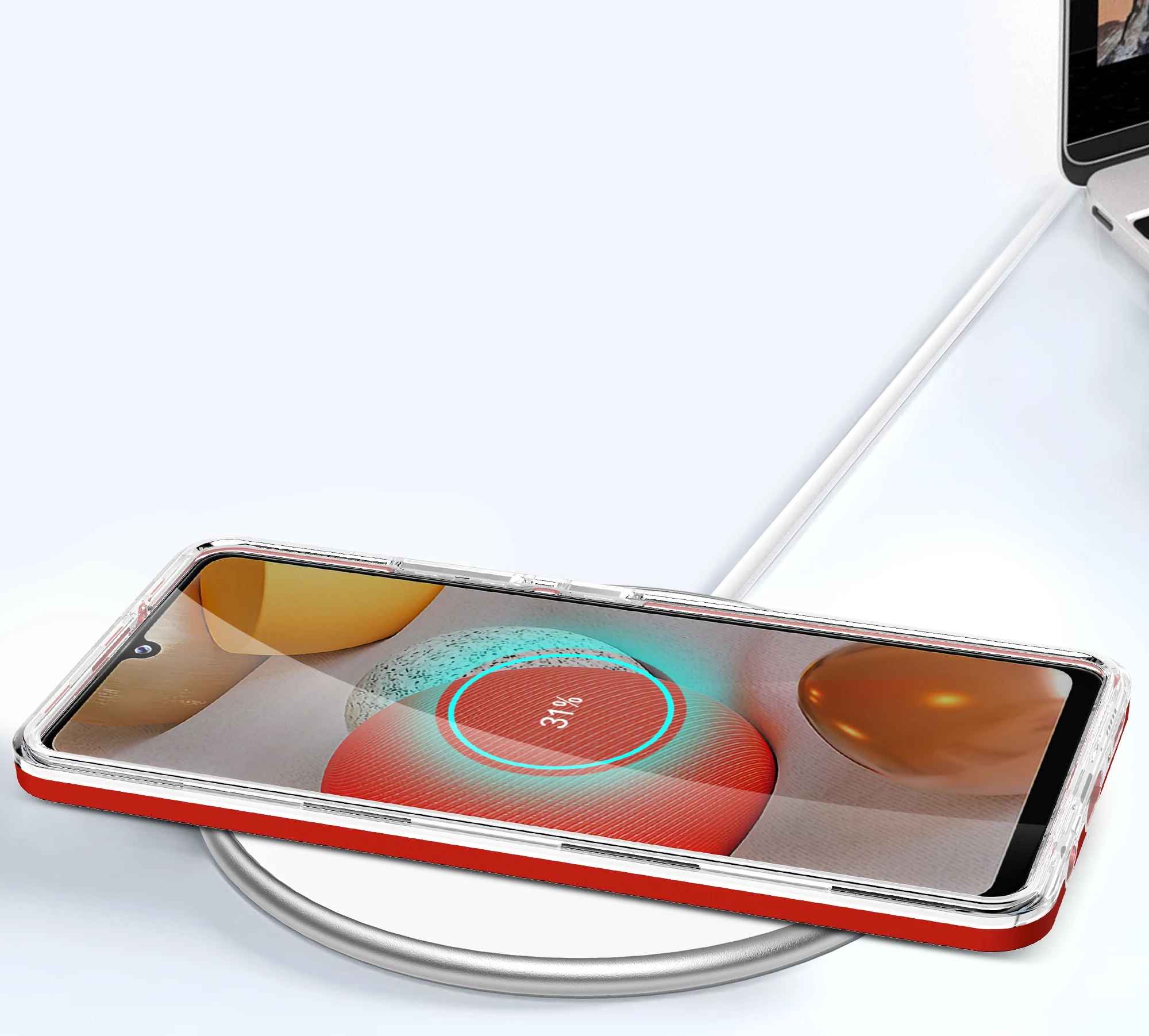 Mbështjellës Hurtel Hybrid Armor Clear 3in1 për Samsung Galaxy A42 5G, Transparent me të kuqe