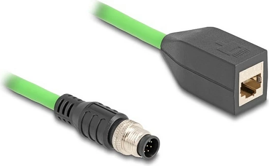 Kabllo Ethernet industriale DeLOCK M12 A-coded 8-pin në RJ45, 0.5 m, PUR/TPU, e gjelbër
