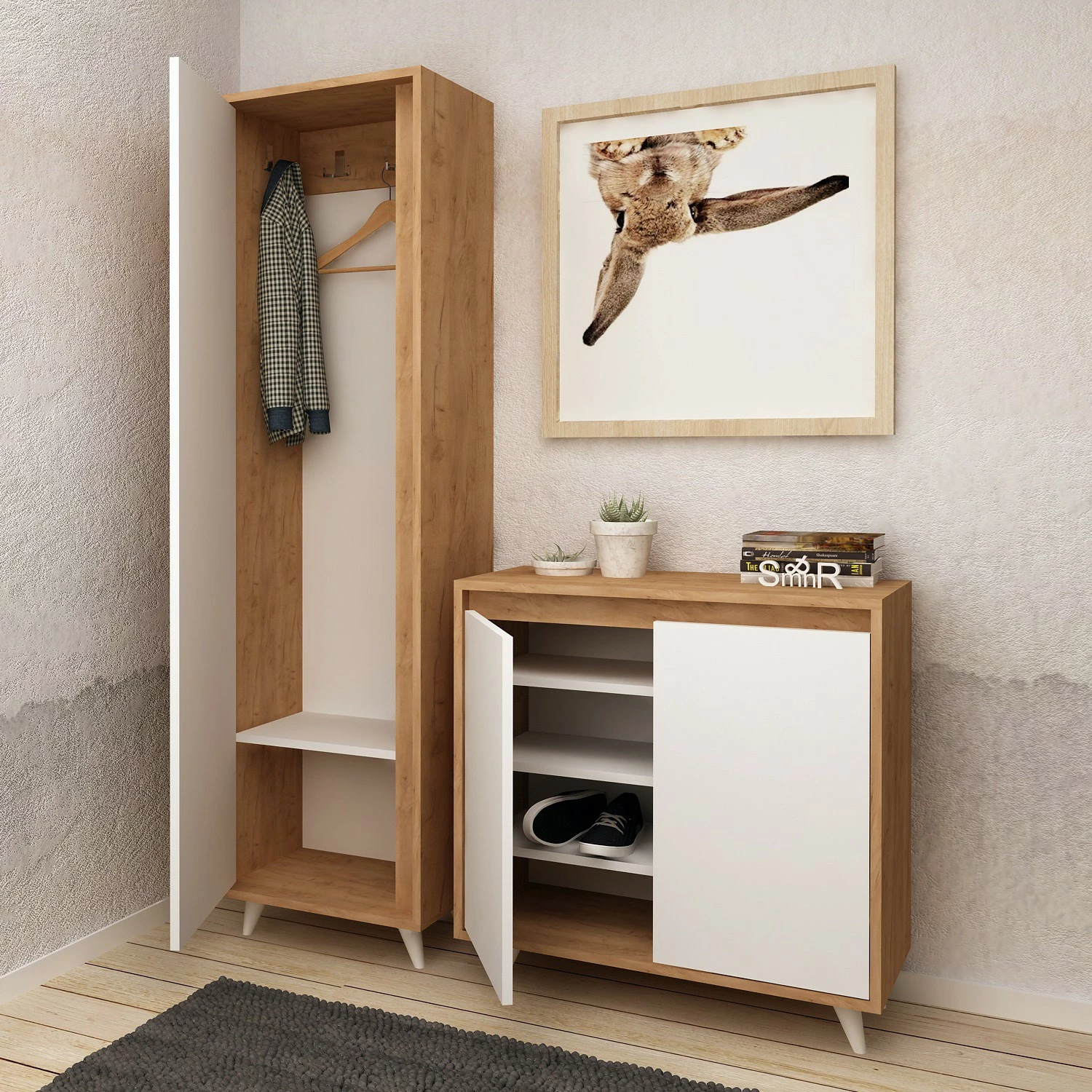 Dollap për këpucë Hanah Home, Omninde, ngjyrë lis dhe e bardhë